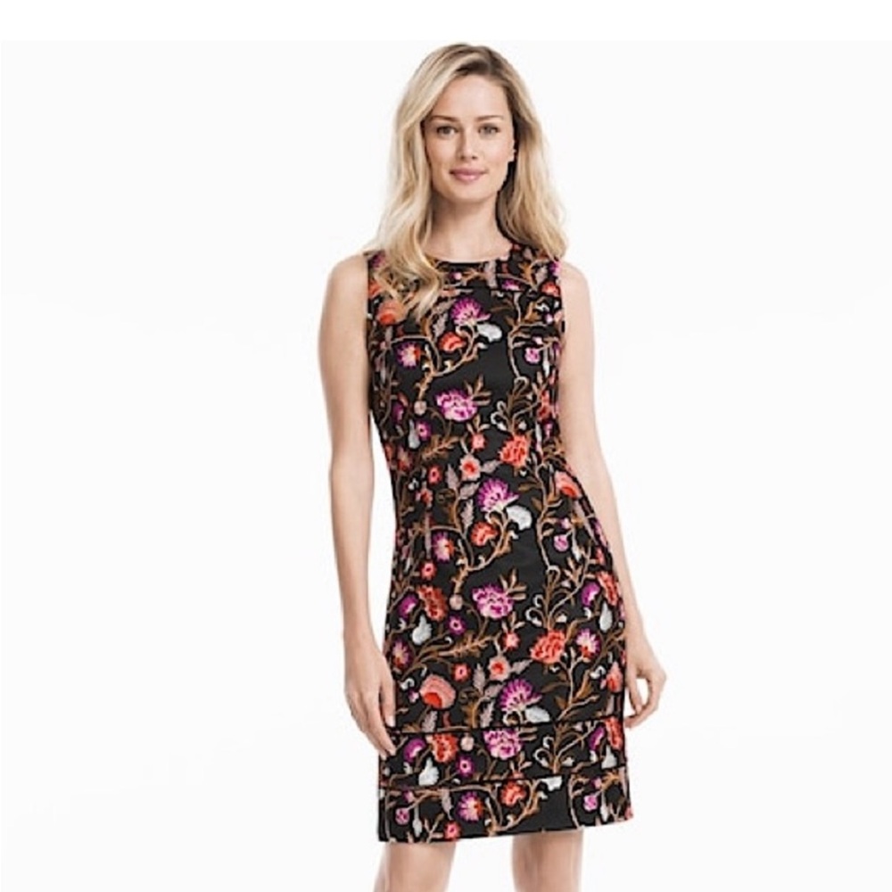 White House Black Market Black w/Nailpolish Embroidered Sheath Dress -10